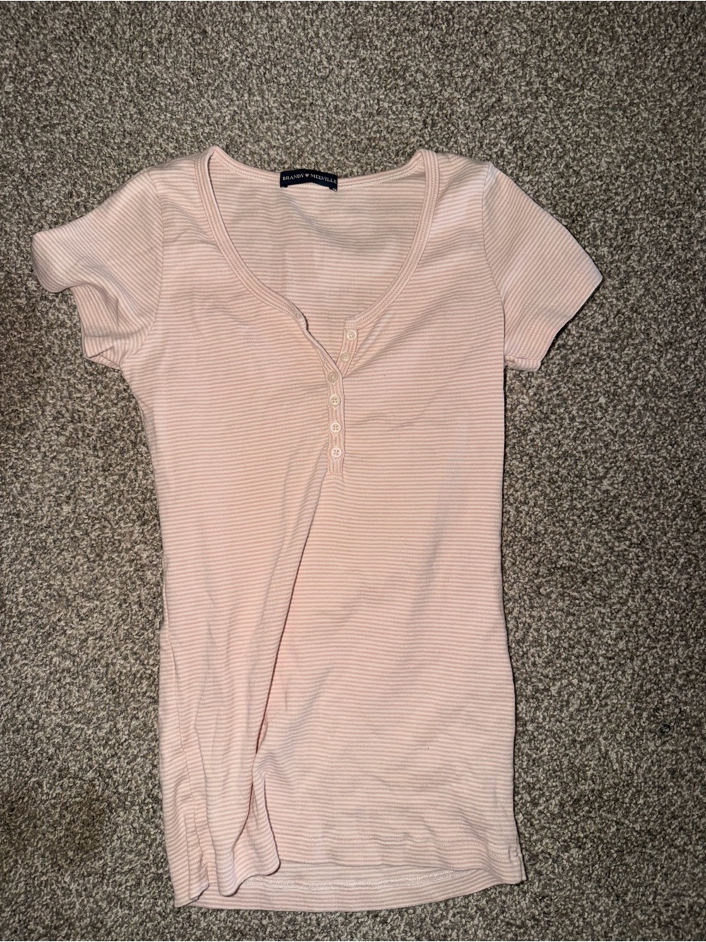 Brandy Melville Light Pink Ribbed Henley Tee
